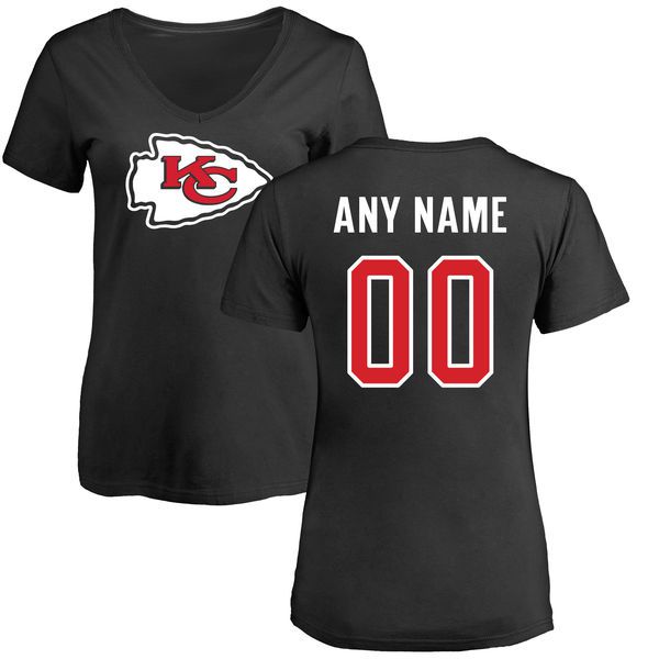 Women Kansas City Chiefs NFL Pro Line Black Custom Name and Number Logo Slim Fit T-Shirt->nfl t-shirts->Sports Accessory